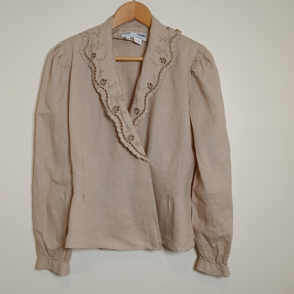 Cloak of Many Colors Liberty & Lucrezia Vintage Shawl Collar Linen Blouse
